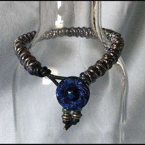 New, I made: Peacock Blue Czech Button & Bead Bracelet